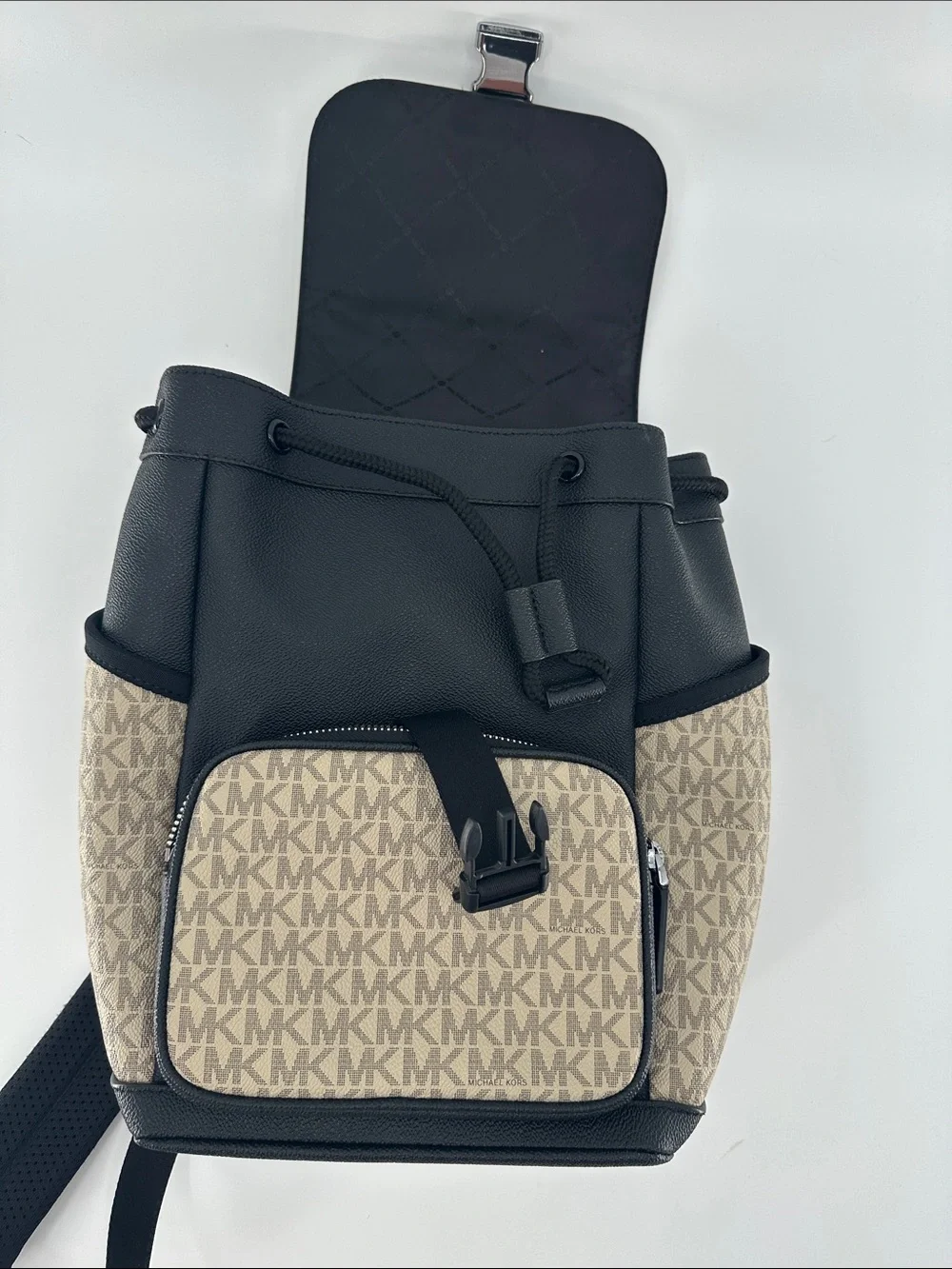 Michael Kors Men's Beige and Black Signature MK Backpack